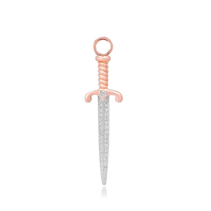 14K Gold Pavé Diamond Dagger Sword Hoop Earring Charm