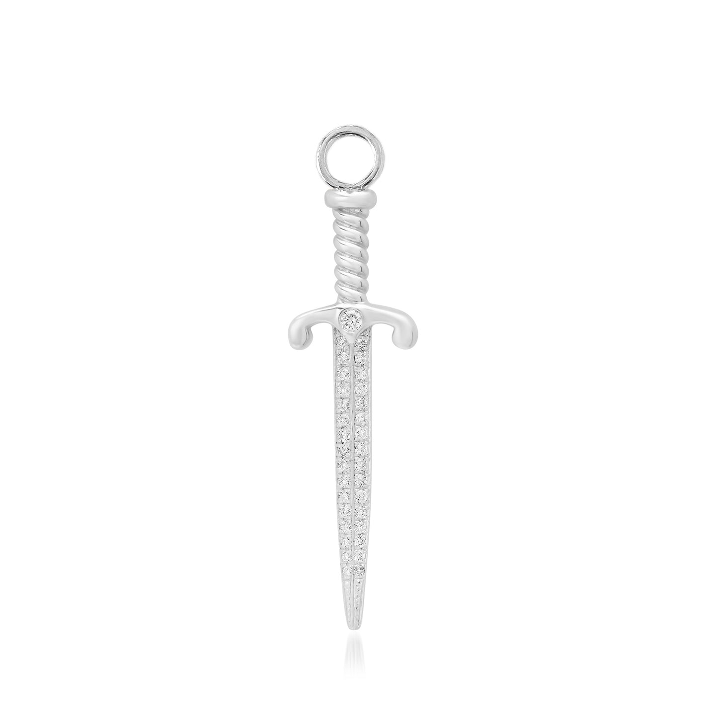 14K Gold Pavé Diamond Dagger Sword Hoop Earring Charm