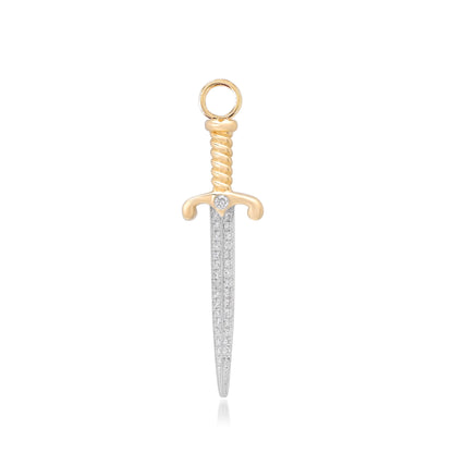 14K Gold Pavé Diamond Dagger Sword Hoop Earring Charm