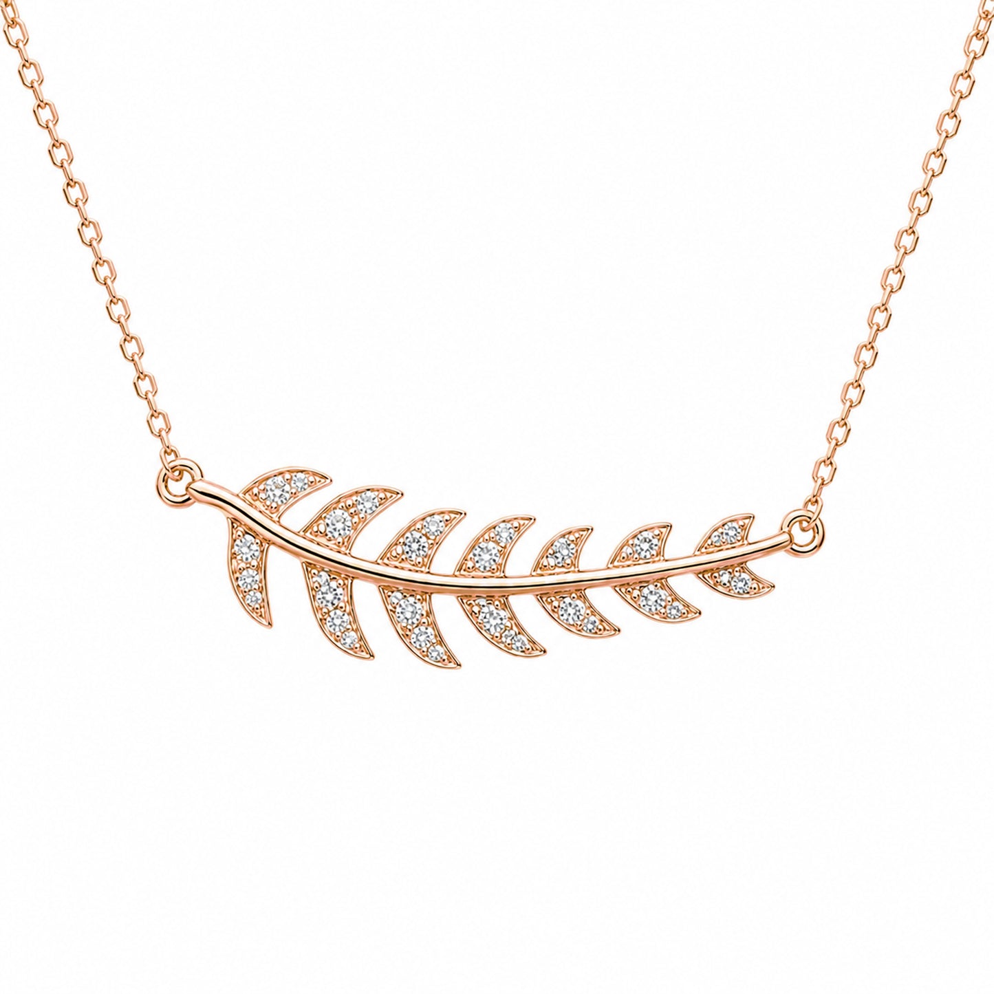 14K Gold Pavé Diamond Leaf Necklace