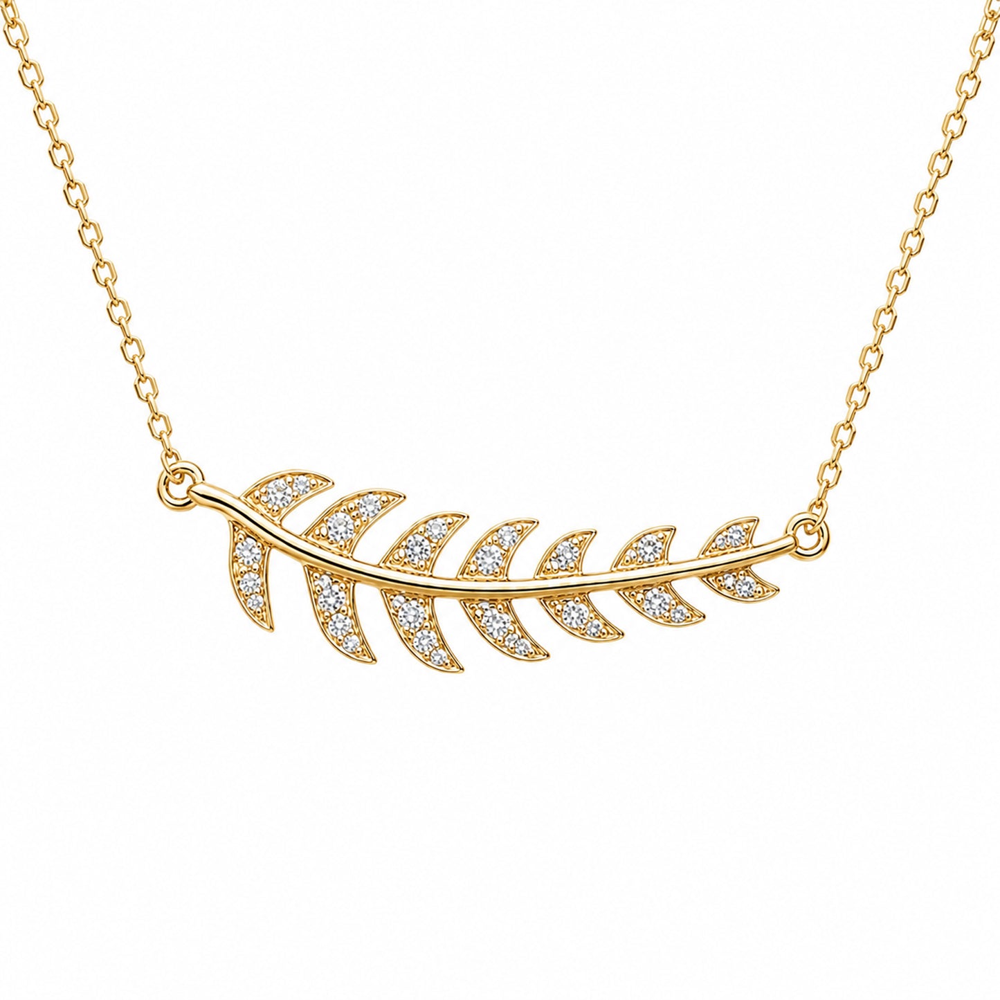 14K Gold Pavé Diamond Leaf Necklace