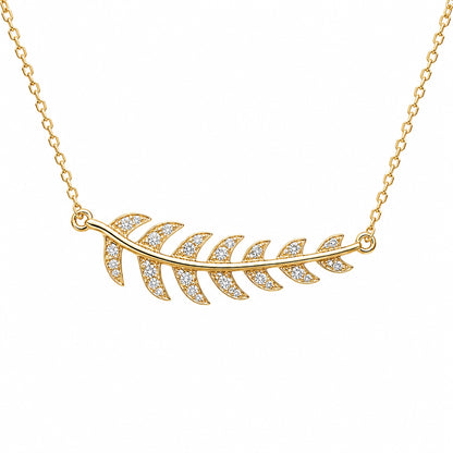 14K Gold Pavé Diamond Leaf Necklace