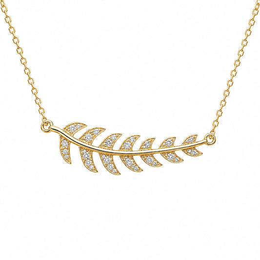 14K Gold Pavé Diamond Leaf Necklace