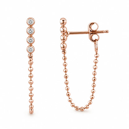 14K Gold Diamond Ball Bar Chain Dangle Stud Earrings