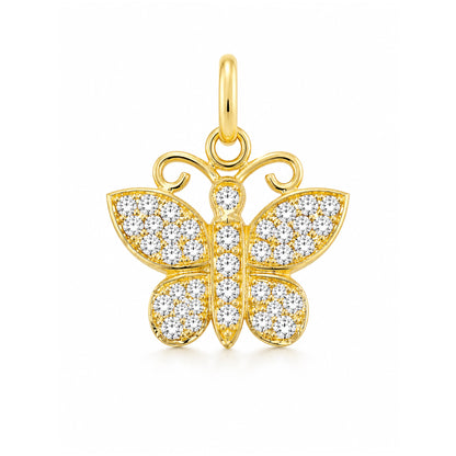 14K Gold Pavé Diamond Butterfly Charm Pendant