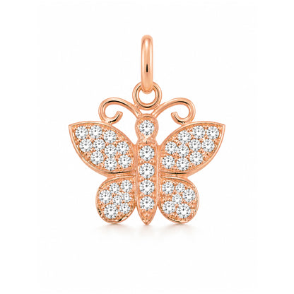14K Gold Pavé Diamond Butterfly Charm Pendant