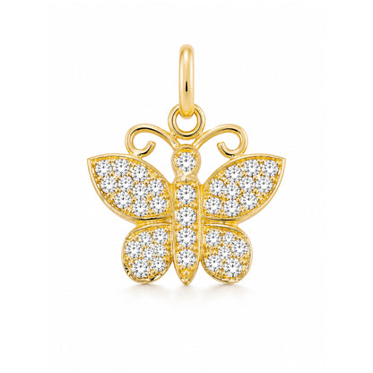 14K Gold Pavé Diamond Butterfly Charm Pendant