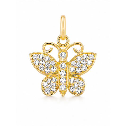 14K Gold Pavé Diamond Butterfly Charm Pendant