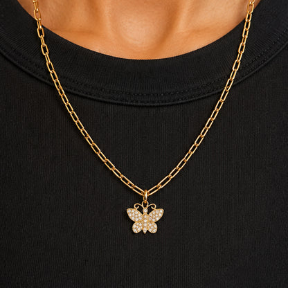 14K Gold Pavé Diamond Butterfly Charm Pendant