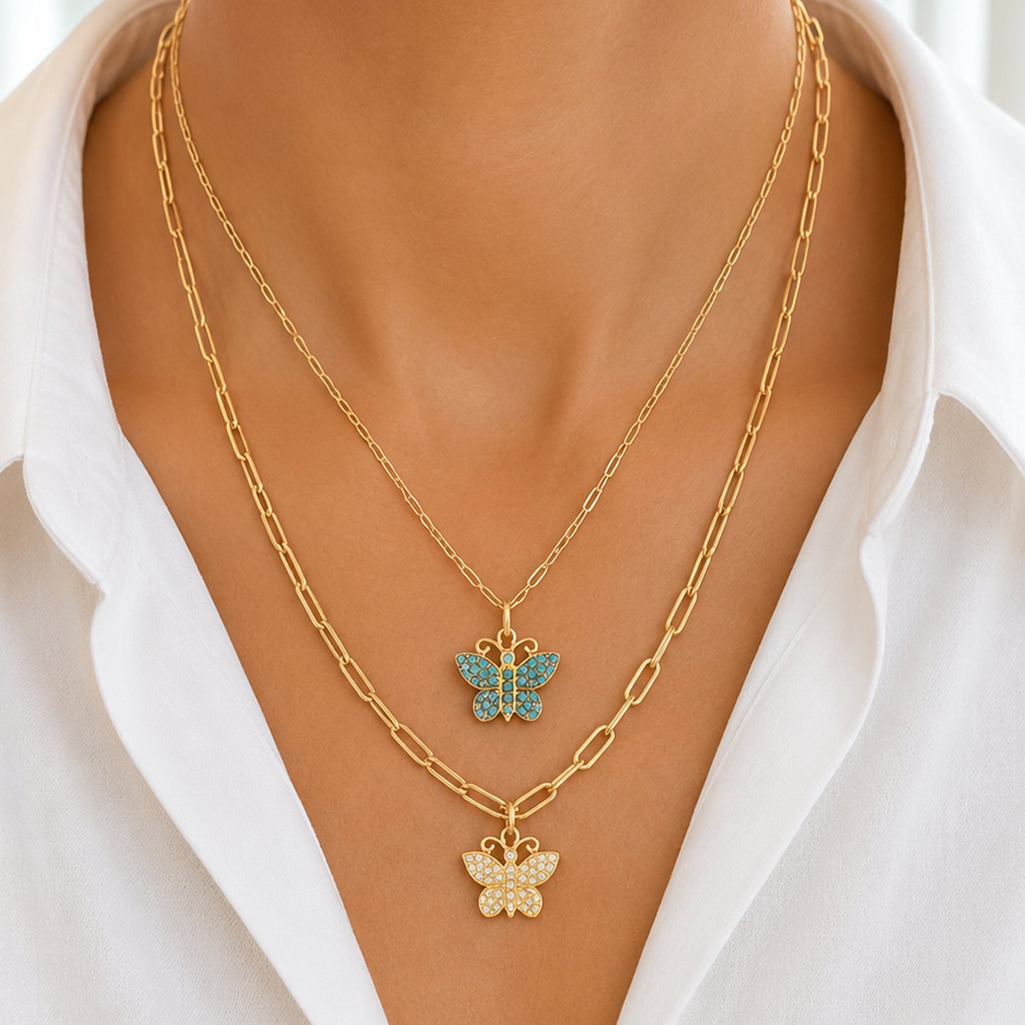 14K Gold Pavé Diamond Butterfly Charm Pendant