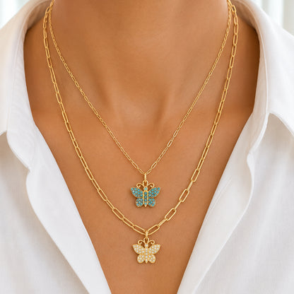 14K Gold Pavé Diamond Butterfly Charm Pendant
