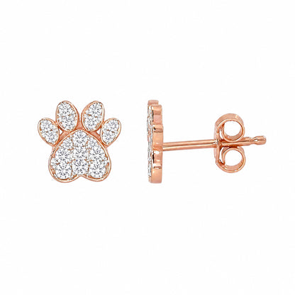 14K Gold Pavé Diamond Paw Print Stud Earrings
