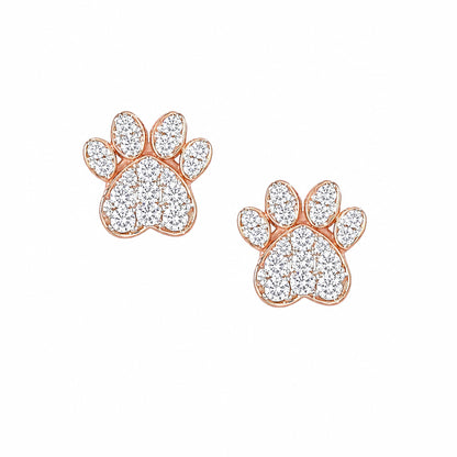 14K Gold Pavé Diamond Paw Print Stud Earrings
