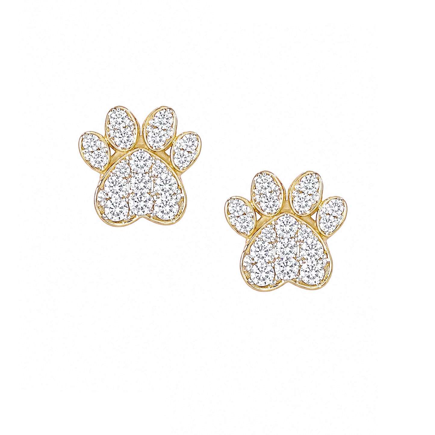 14K Gold Pavé Diamond Paw Print Stud Earrings