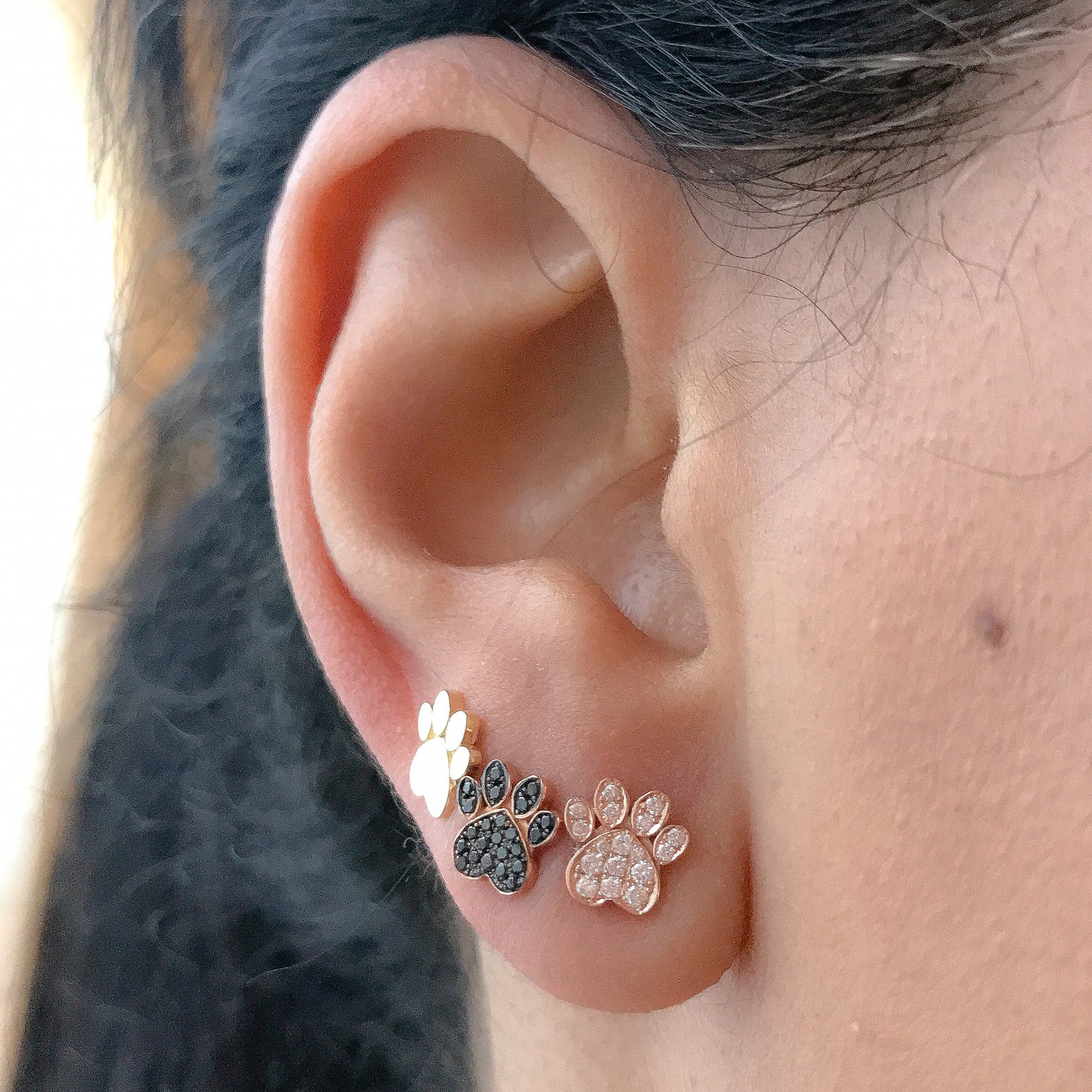 14K Gold Pavé Black Diamond Paw Print Stud Earrings