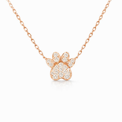 14K Gold Pavé Diamond Paw Print Charm Pendant Necklace ~ Small Size