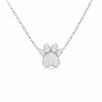 14K Gold Pavé Diamond Paw Print Charm Pendant Necklace ~ Small Size