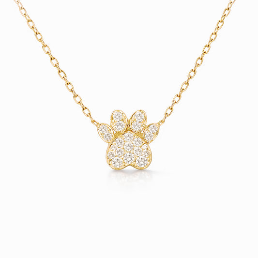 14K Gold Pavé Diamond Paw Print Charm Pendant Necklace ~ Small Size
