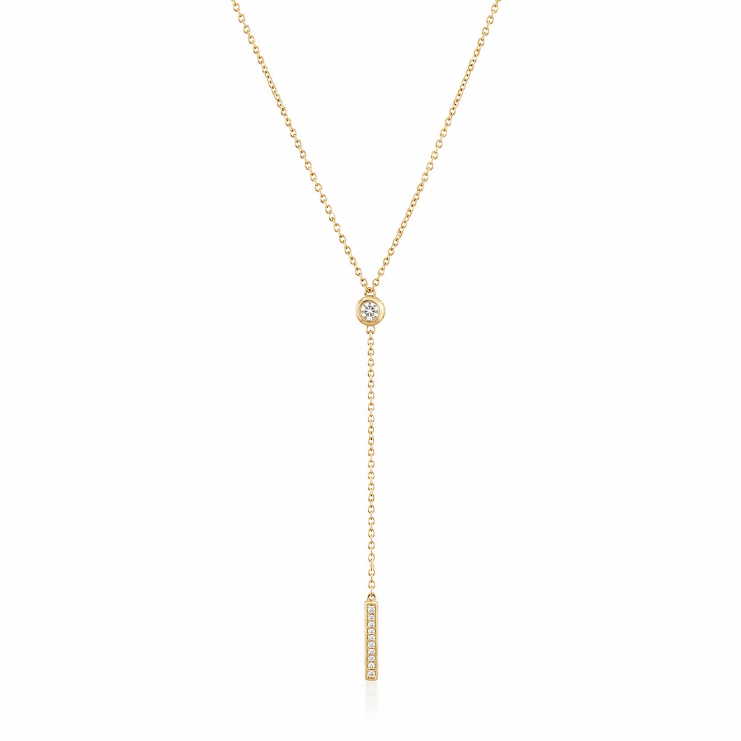 14K Gold Pavé Diamond Lariat Drop Necklace