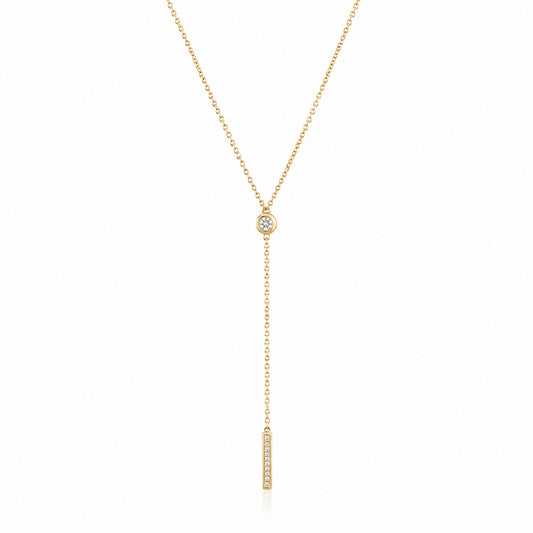 14K Gold Pavé Diamond Lariat Drop Necklace