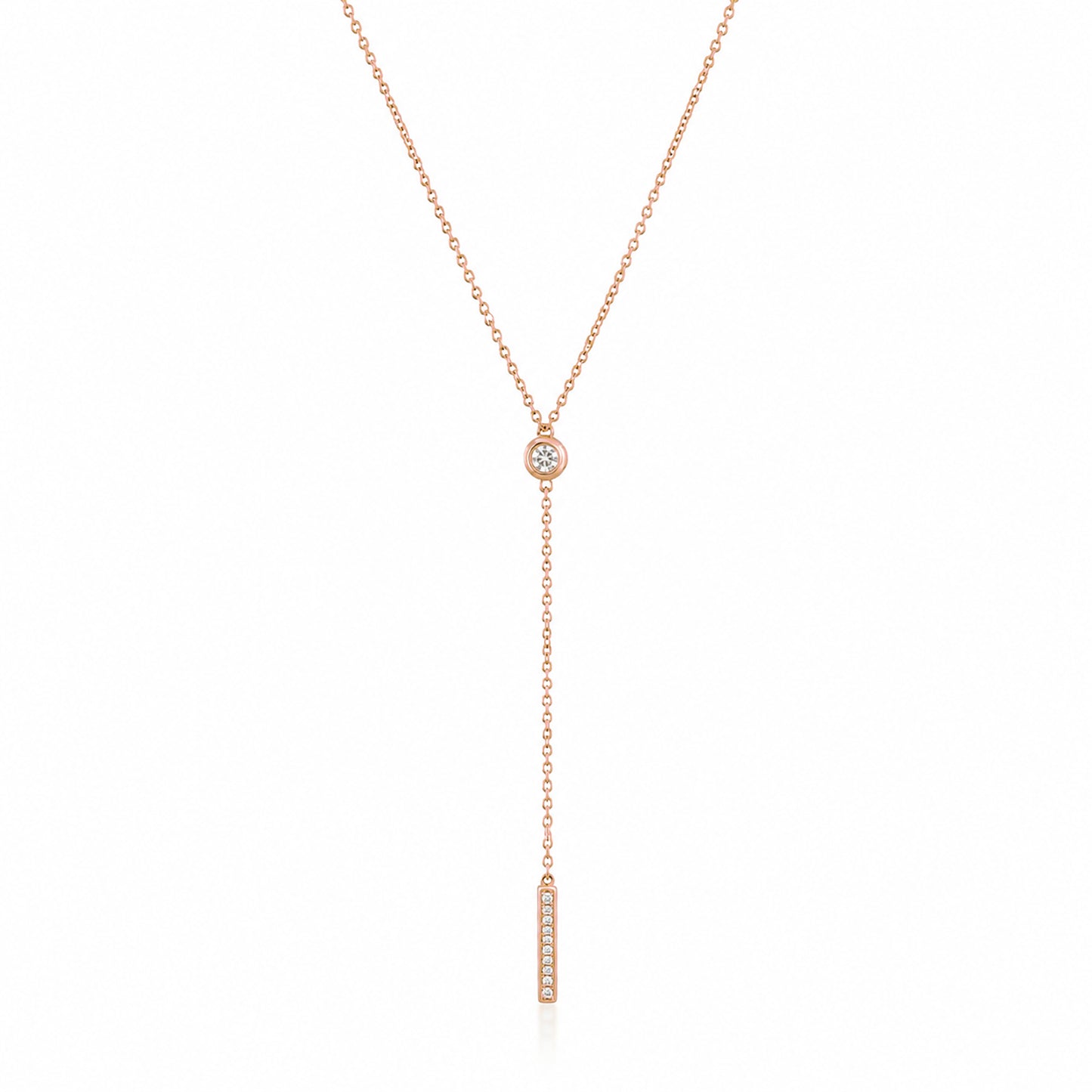 14K Gold Pavé Diamond Lariat Drop Necklace