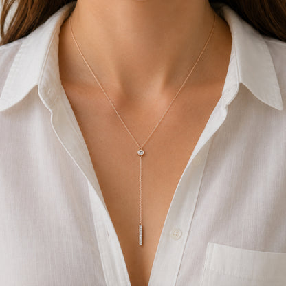 14K Gold Pavé Diamond Lariat Drop Necklace