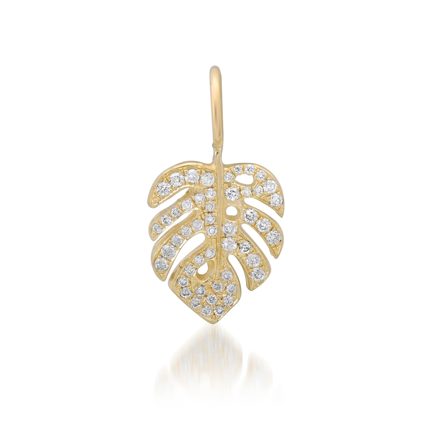 14K Gold Pavé Diamond Monstera Palm Leaf Charm Pendant