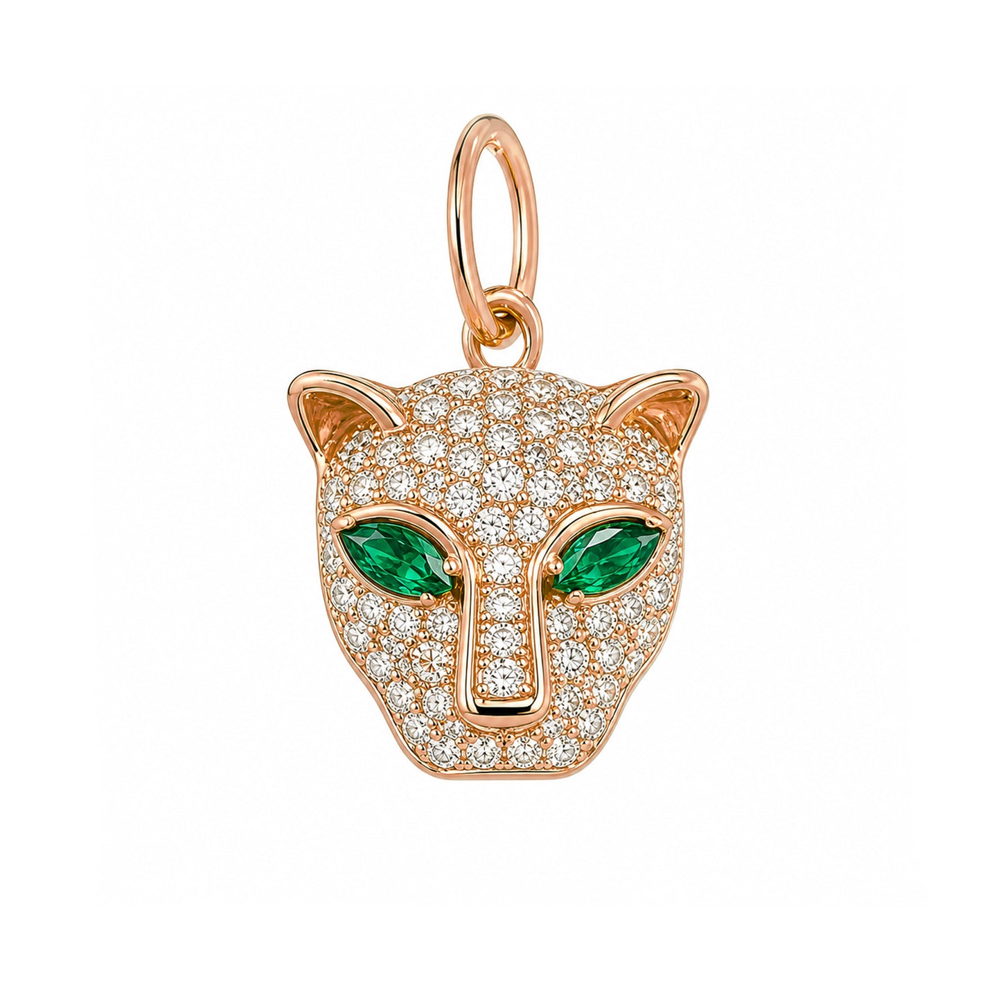 14K Gold Diamond Pavé Panther Charm Pendant ~ Marquise Emerald Eyes