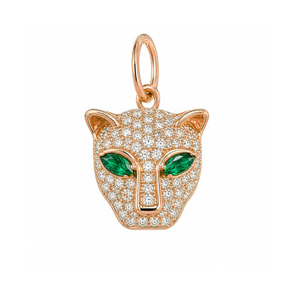 14K Gold Diamond Pavé Panther Charm Pendant ~ Marquise Emerald Eyes