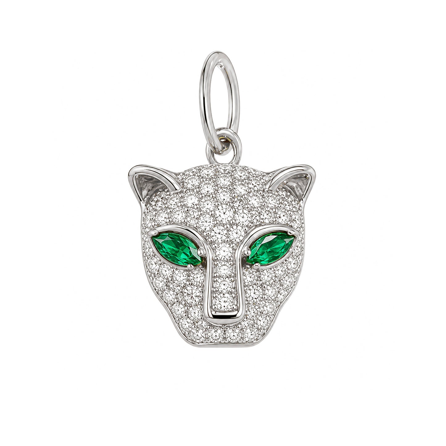 14K Gold Diamond Pavé Panther Charm Pendant ~ Marquise Emerald Eyes