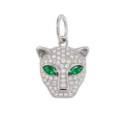 14K Gold Diamond Pavé Panther Charm Pendant ~ Marquise Emerald Eyes