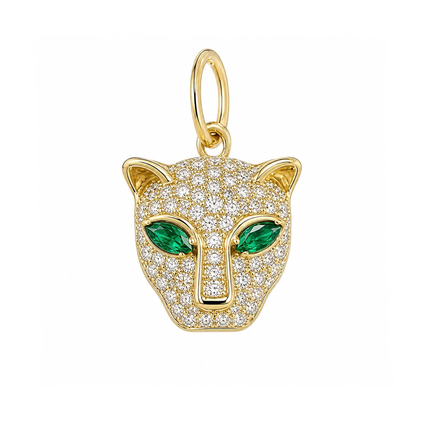 14K Gold Diamond Pavé Panther Charm Pendant ~ Marquise Emerald Eyes