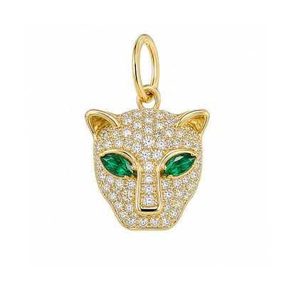 14K Gold Diamond Pavé Panther Charm Pendant ~ Marquise Emerald Eyes