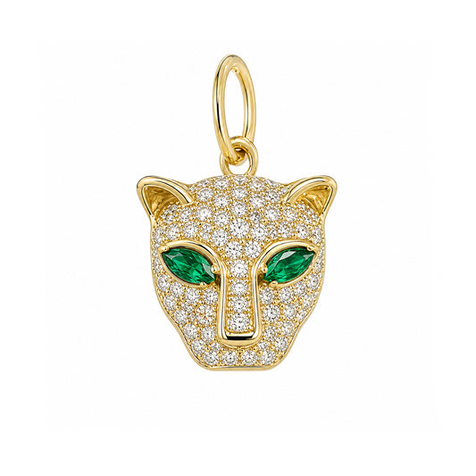 14K Gold Diamond Pavé Panther Charm Pendant ~ Marquise Emerald Eyes
