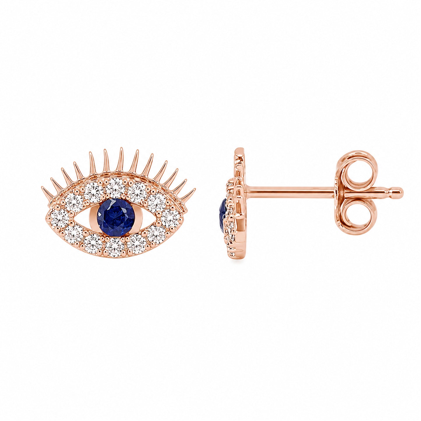 14K Gold Pavé Diamond & Sapphire Evil Eyelash Stud Earrings