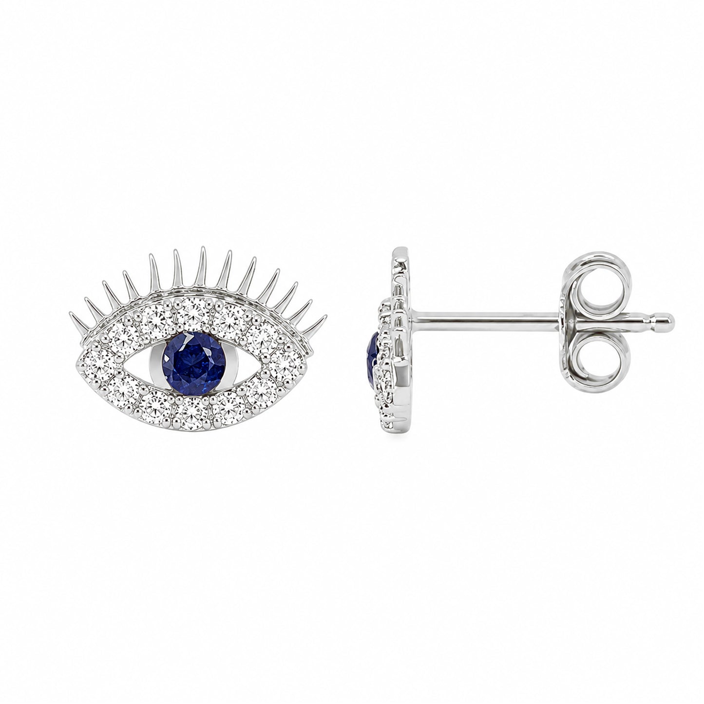 14K Gold Pavé Diamond & Sapphire Evil Eyelash Stud Earrings