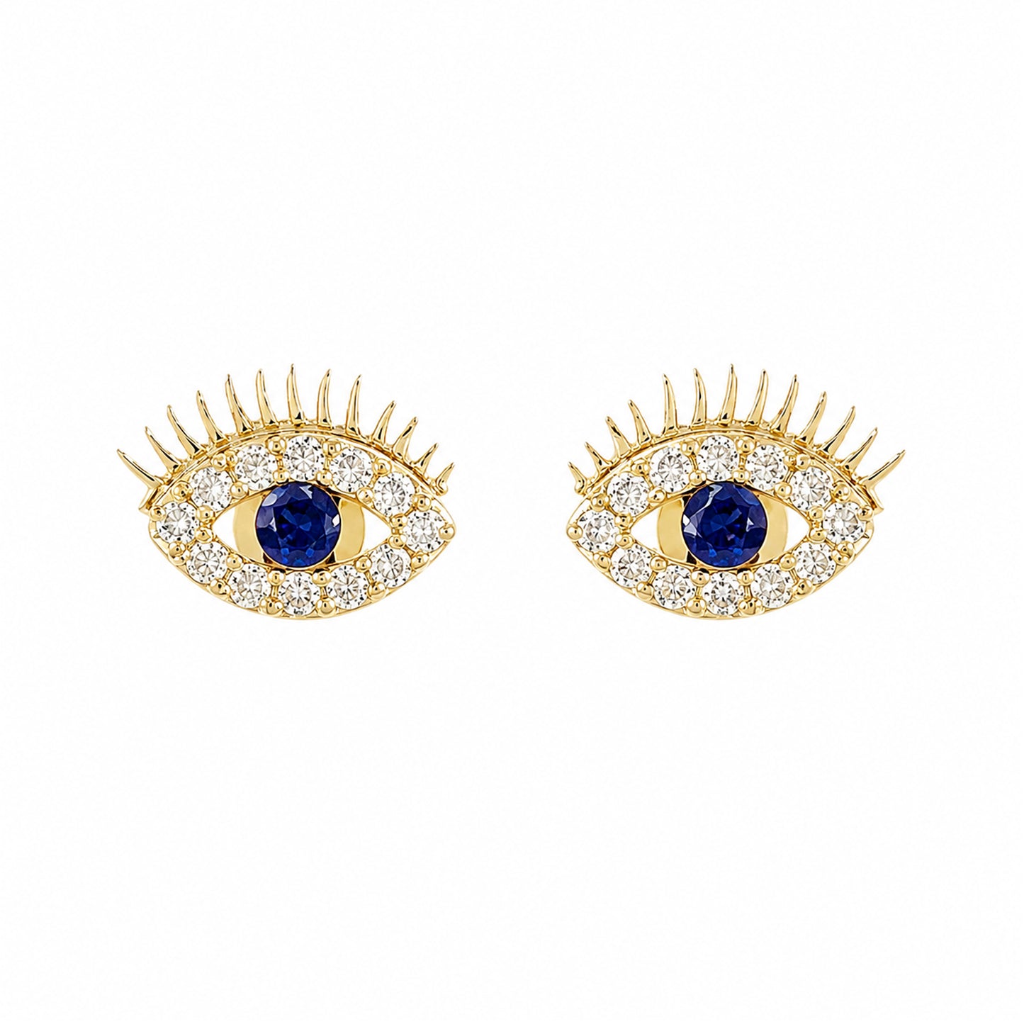 14K Gold Pavé Diamond & Sapphire Evil Eyelash Stud Earrings