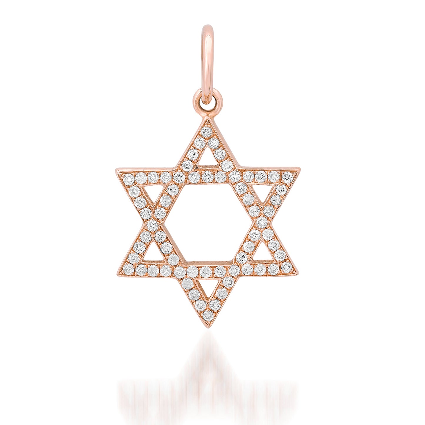 14K Gold Diamond Star of David Charm Pendant, Medium Size