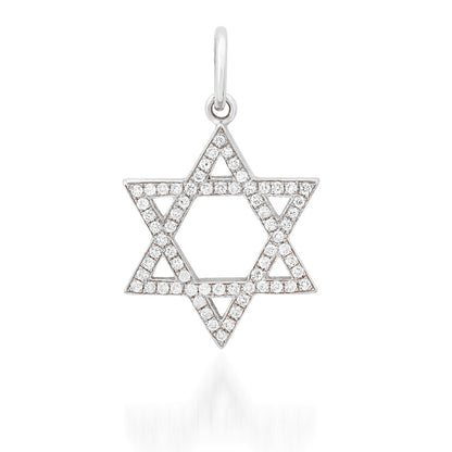 14K Gold Diamond Star of David Charm Pendant, Medium Size