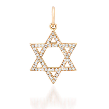 14K Gold Diamond Star of David Charm Pendant, Medium Size