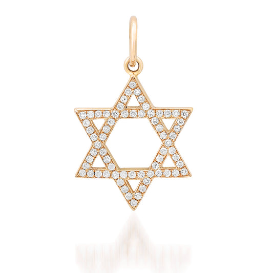 14K Gold Diamond Star of David Charm Pendant, Medium Size