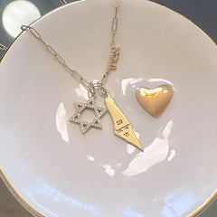 14K Gold Diamond Star of David Charm Pendant, Medium Size