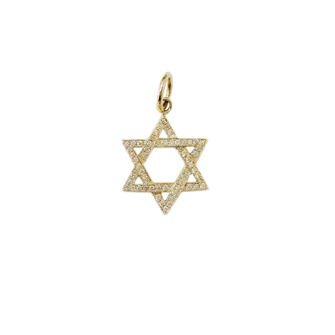 14K Gold Diamond Star of David Charm Pendant, Small Size
