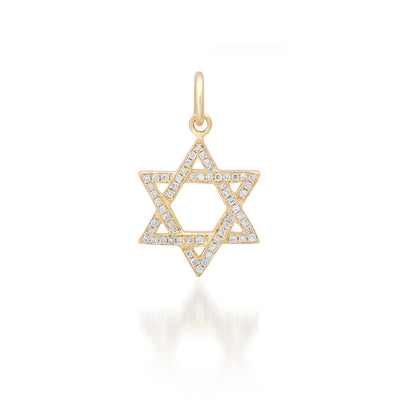 14K Gold Diamond Star of David Charm Pendant, Small Size