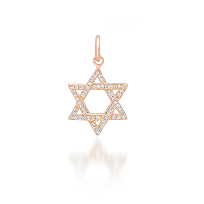 14K Gold Diamond Star of David Charm Pendant, Small Size