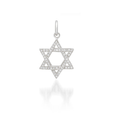 14K Gold Diamond Star of David Charm Pendant, Small Size