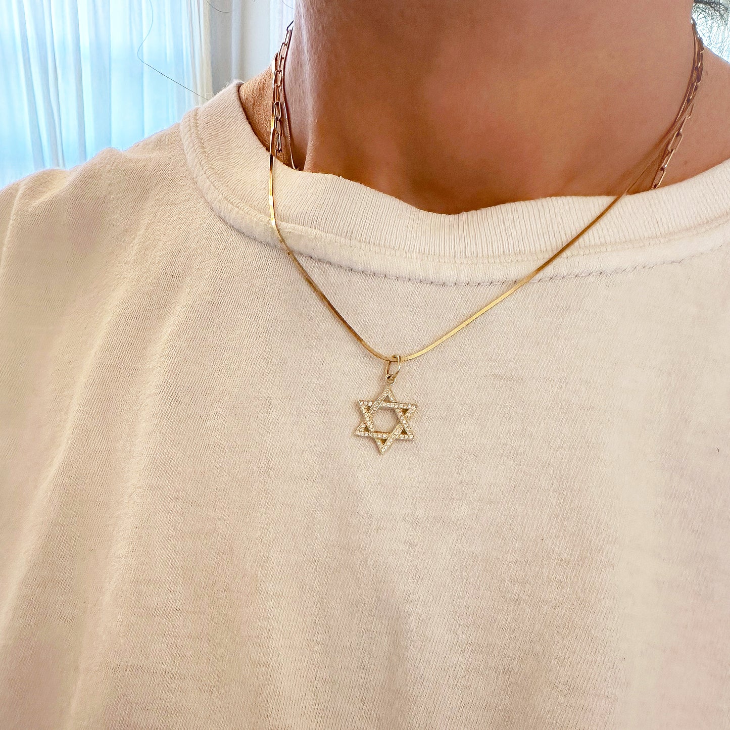 14K Gold Diamond Star of David Charm Pendant, Small Size