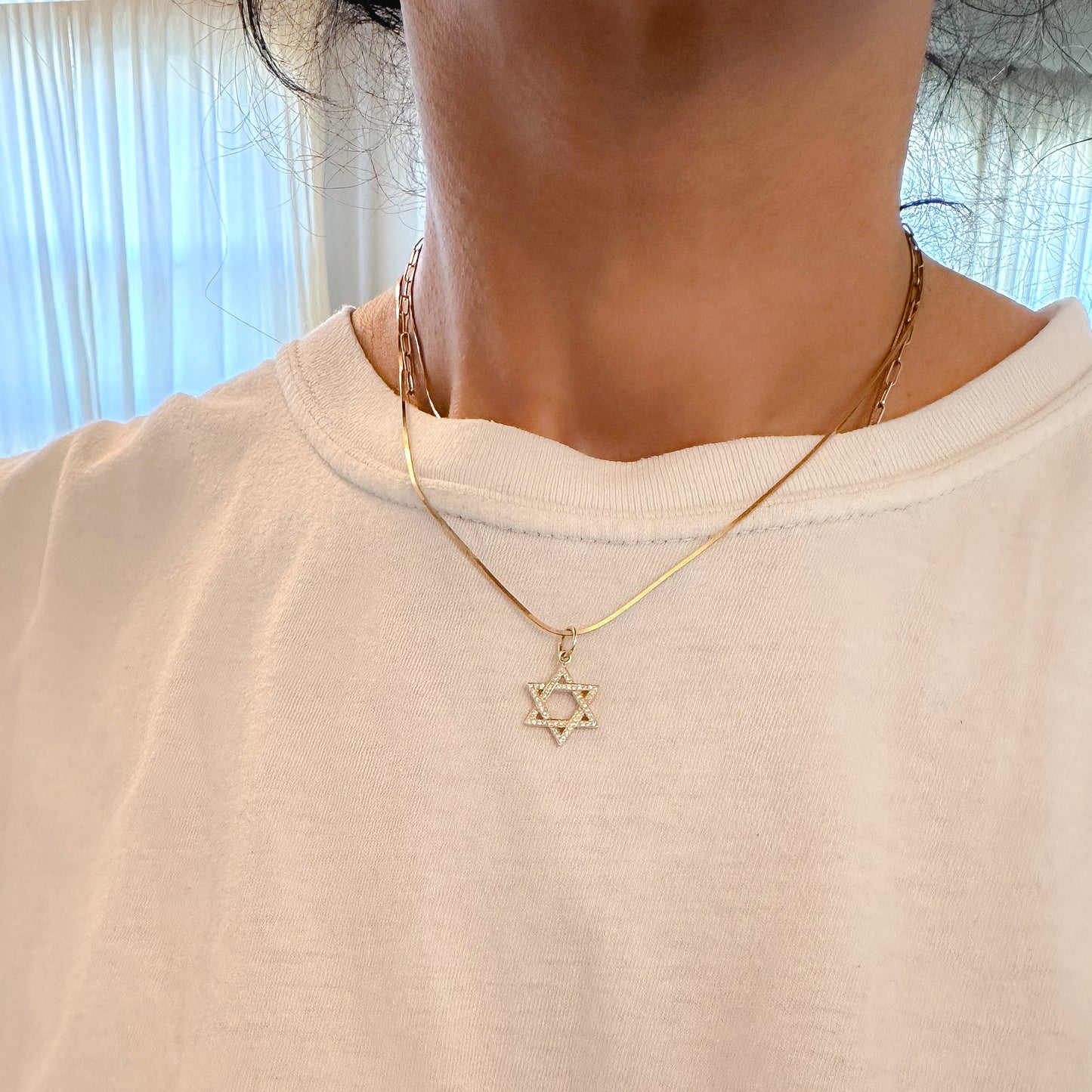 14K Gold Diamond Star of David Charm Pendant, Small Size