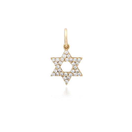 14K Gold Diamond Star of David Charm Pendant, XS Size