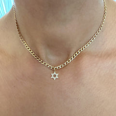 14K Gold Diamond Star of David Charm Pendant, XS Size